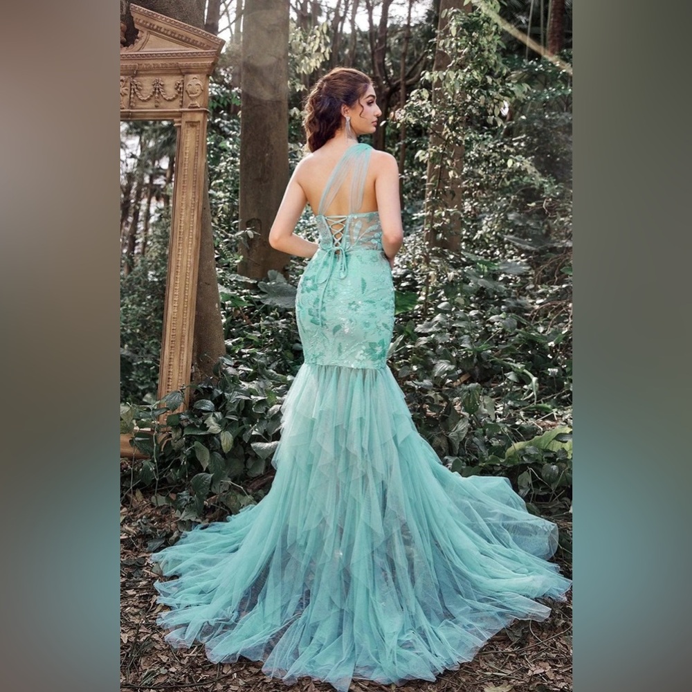 Faeriesty Luxury One Shoulder Tulle Overlay Mermaid Floral Sequin Dress Sz Large - Picture 2 of 7